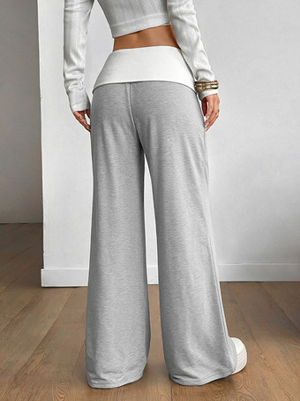 Hose mit Farbblock-Design breitem Bund weitem Bein und Naht vorne hohem Bund lässiger Strickhose