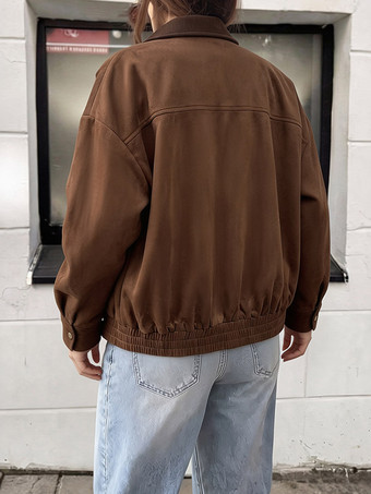 Cargojacke mit Kontrastkragen lockerer Schnitt überschnittene Schultern elastischer Saum Vintage-Kurzmantel