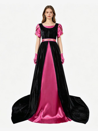 RosarotRegency-Kleid für Damen langes Teepartykleid mit Empire-Taille viktorianisches Ballkleid im Stil des 19. Jahrhunderts
