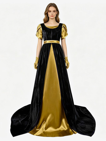 SenfgelbRegency-Kleid für Damen langes Teepartykleid mit Empire-Taille viktorianisches Ballkleid im Stil des 19. Jahrhunderts