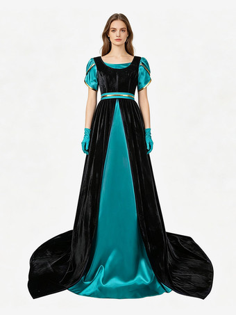 BlaugrünRegency-Kleid für Damen langes Teepartykleid mit Empire-Taille viktorianisches Ballkleid im Stil des 19. Jahrhunderts