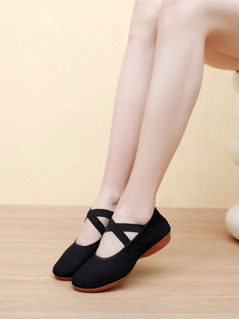 SchwarzRosa Ballettschuhe mit runder Spitze und gekreuzten Kreuzen