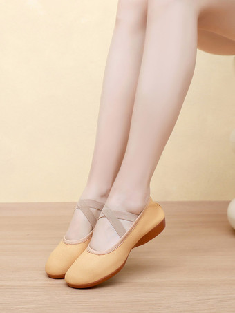 Kamel Rosa Ballettschuhe mit runder Spitze und gekreuzten Kreuzen