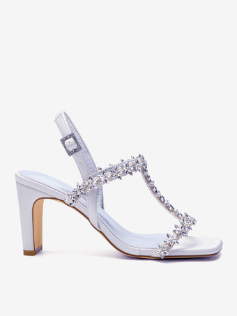 Brautschuhe aus Satin mit Blockabsatz Strasssteinen und floralen Details