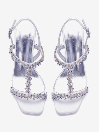 Brautschuhe aus Satin mit Blockabsatz Strasssteinen und floralen Details