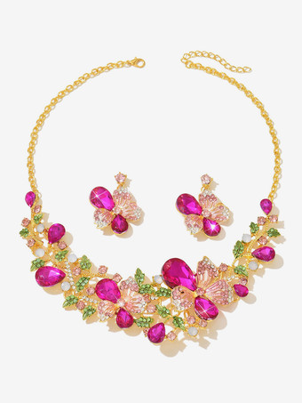 ローズレッド花嫁のウェディングジュエリーセット シックなメタル