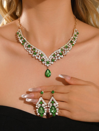 Grün Brautschmuck-Set aus charmantem Metall