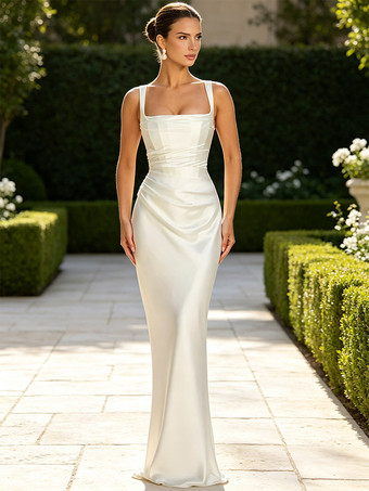 WeißAbendkleid Ballkleid mit Trägern Ausschnitt Satinstoff formelles Partykleid