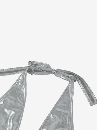 Neckholder-Body mit tiefem V-Ausschnitt Metallic-Optik rückenfrei zum Binden ärmellose Shorts Jumpsuit für Damen Rave-Party-Kostüm