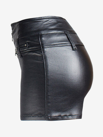 Shorts aus Kunstleder mit hohem Bund Frontreißverschluss mehreren Reißverschlusstaschen schmal geschnitten lässige Clubshorts aus PU-Leder