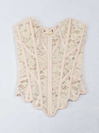 Aprikose  Bustier mit herzförmigem Spitzen-Overbust-Korsett Schnürung am Rücken wellenförmigem Saum und Vintage-Taillenformer