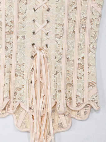 Bustier mit herzförmigem Spitzen-Overbust-Korsett Schnürung am Rücken wellenförmigem Saum und Vintage-Taillenformer