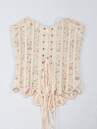 Bustier mit herzförmigem Spitzen-Overbust-Korsett Schnürung am Rücken wellenförmigem Saum und Vintage-Taillenformer