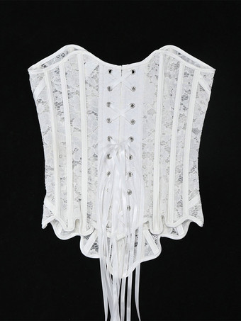 Bustier mit herzförmigem Spitzen-Overbust-Korsett Schnürung am Rücken wellenförmigem Saum und Vintage-Taillenformer