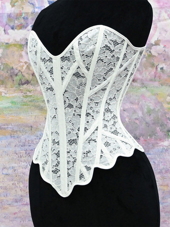 Bustier mit herzförmigem Spitzen-Overbust-Korsett Schnürung am Rücken wellenförmigem Saum und Vintage-Taillenformer