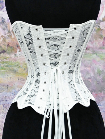 Bustier mit herzförmigem Spitzen-Overbust-Korsett Schnürung am Rücken wellenförmigem Saum und Vintage-Taillenformer
