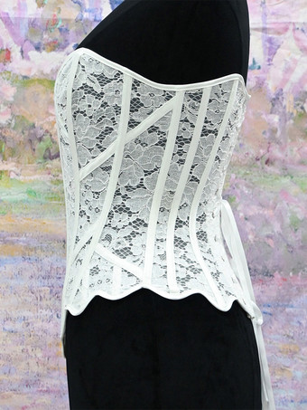 Bustier mit herzförmigem Spitzen-Overbust-Korsett Schnürung am Rücken wellenförmigem Saum und Vintage-Taillenformer
