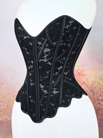 Bustier mit herzförmigem Spitzen-Overbust-Korsett Schnürung am Rücken wellenförmigem Saum und Vintage-Taillenformer