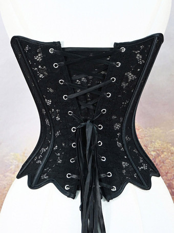 Bustier mit herzförmigem Spitzen-Overbust-Korsett Schnürung am Rücken wellenförmigem Saum und Vintage-Taillenformer