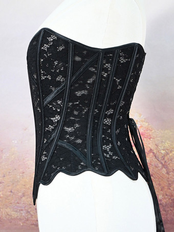Bustier mit herzförmigem Spitzen-Overbust-Korsett Schnürung am Rücken wellenförmigem Saum und Vintage-Taillenformer
