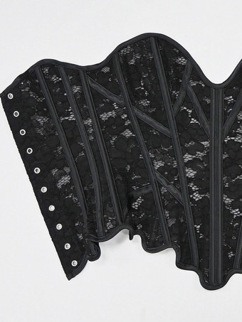 Bustier mit herzförmigem Spitzen-Overbust-Korsett Schnürung am Rücken wellenförmigem Saum und Vintage-Taillenformer