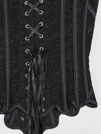 Bustier mit herzförmigem Spitzen-Overbust-Korsett Schnürung am Rücken wellenförmigem Saum und Vintage-Taillenformer