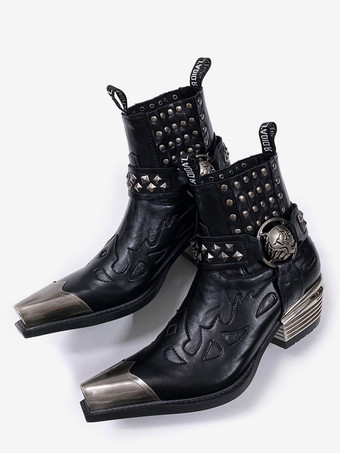 Schwarze Herren-Chelsea-Boots mit Metallkappe Perlenbesatz und Blockabsatz