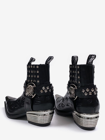 Schwarze Herren-Chelsea-Boots mit Metallkappe Perlenbesatz und Blockabsatz
