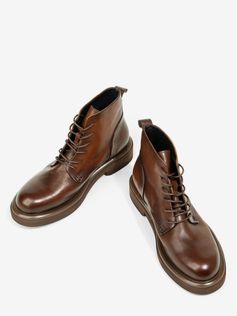 Braune Herrenstiefel aus echtem Leder runde Zehenpartie Schnürstiefeletten