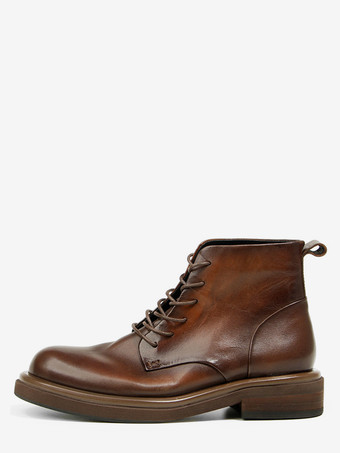 Braune Herrenstiefel aus echtem Leder runde Zehenpartie Schnürstiefeletten