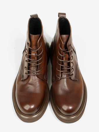 Braune Herrenstiefel aus echtem Leder runde Zehenpartie Schnürstiefeletten