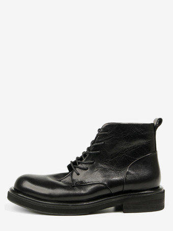 SchwarzBraune Herrenstiefel aus echtem Leder runde Zehenpartie Schnürstiefeletten
