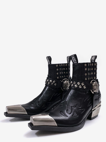 SchwarzSchwarze Herren-Chelsea-Boots mit Metallkappe Perlenbesatz und Blockabsatz