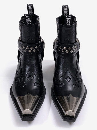 Schwarze Herren-Chelsea-Boots mit Metallkappe Perlenbesatz und Blockabsatz