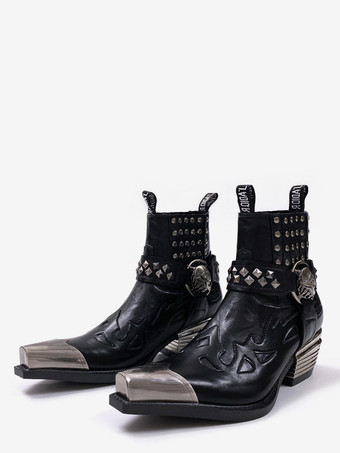 Schwarze Herren-Chelsea-Boots mit Metallkappe Perlenbesatz und Blockabsatz