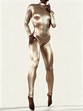 Hellgolden      Figurformender Ganzkörper-Latex-Catsuit aus Metallic-Latex für Halloween