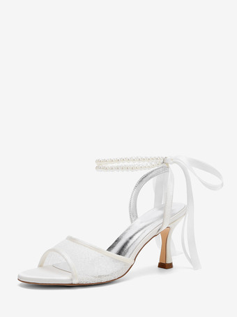 elfenbeinweißMesh-Hochzeitsschuhe offene Zehenpartie Strasssteine High Heel Brautschuhe