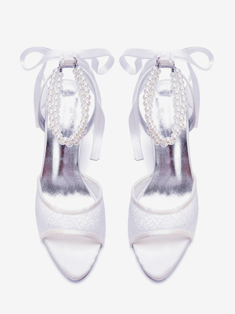 Mesh-Hochzeitsschuhe offene Zehenpartie Strasssteine High Heel Brautschuhe