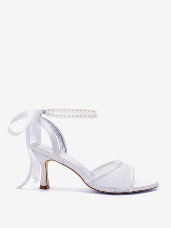 Mesh-Hochzeitsschuhe offene Zehenpartie Strasssteine High Heel Brautschuhe