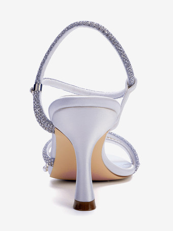Partyschuhe mit hohen Absätzen Satin offene Zehenpartie Riemchen Perlen Hochzeitsschuhe