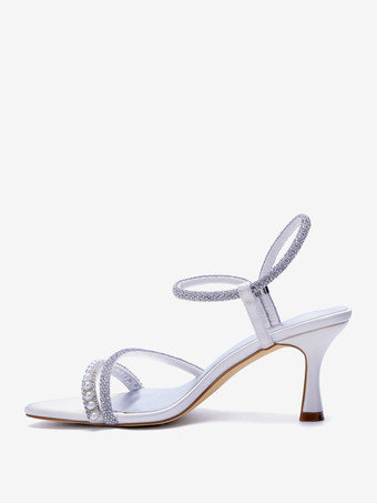Partyschuhe mit hohen Absätzen Satin offene Zehenpartie Riemchen Perlen Hochzeitsschuhe