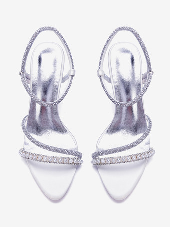 Partyschuhe mit hohen Absätzen Satin offene Zehenpartie Riemchen Perlen Hochzeitsschuhe