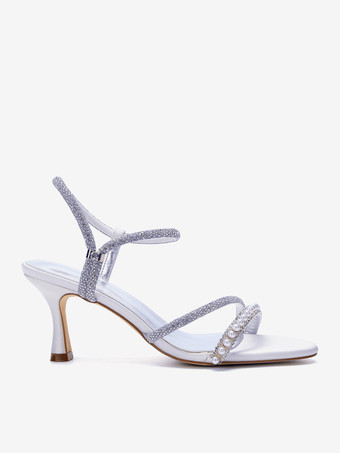 Partyschuhe mit hohen Absätzen Satin offene Zehenpartie Riemchen Perlen Hochzeitsschuhe