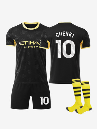Nr. 1026/27 Nr. 9 Haaland Nr. 10 Cherki Man City Auswärtstrikot 3-teiliges Fußballset