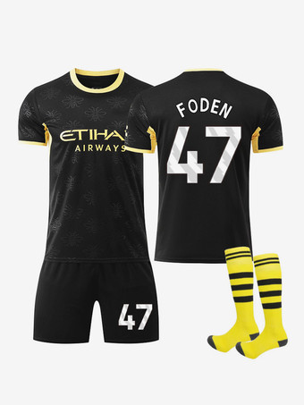 Nr. 4726/27 Nr. 9 Haaland Nr. 10 Cherki Man City Auswärtstrikot 3-teiliges Fußballset