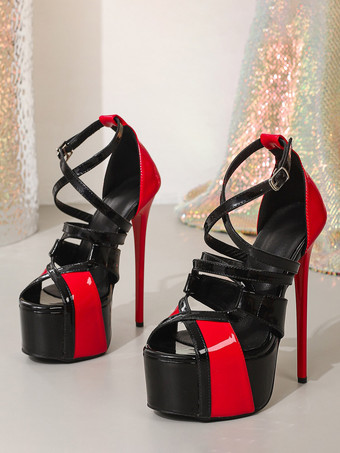 Rote sexy Sandalen für Damen: Plateau-Sandalen mit offener Zehenpartie und Cut-Outs High-Heel-Sandalen