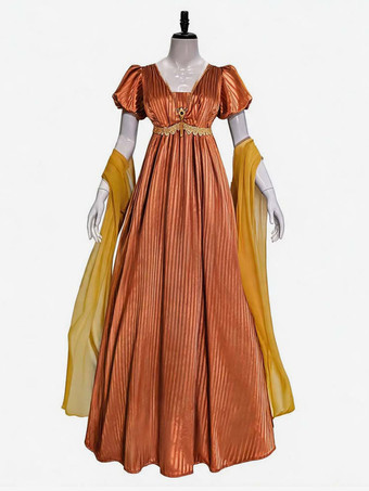 OrangeRegency-Damenkleid im Jane-Austen-Stil viktorianisches Kleid aus dem 19. Jahrhundert Empire-Kleid
