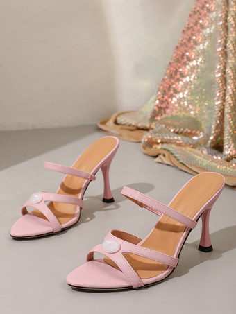 Rosa High-Heel-Sandalen offene Zehenpartie Riemchensandalen Hausschuhe