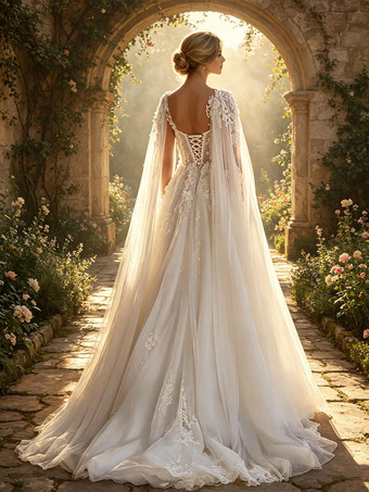 Vintage-Brautkleid mit Schleppe A-Linie Tüll Brautkleider mit Herzausschnitt