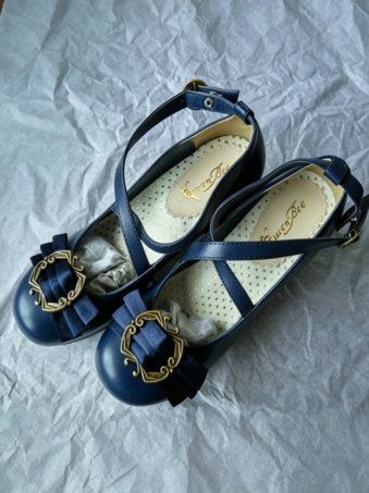 Blu Marino ScuroClassica Lolita scarpe Ribbon Bow Lolita grosso quadrato tacchi scarpe con cinturino alla caviglia